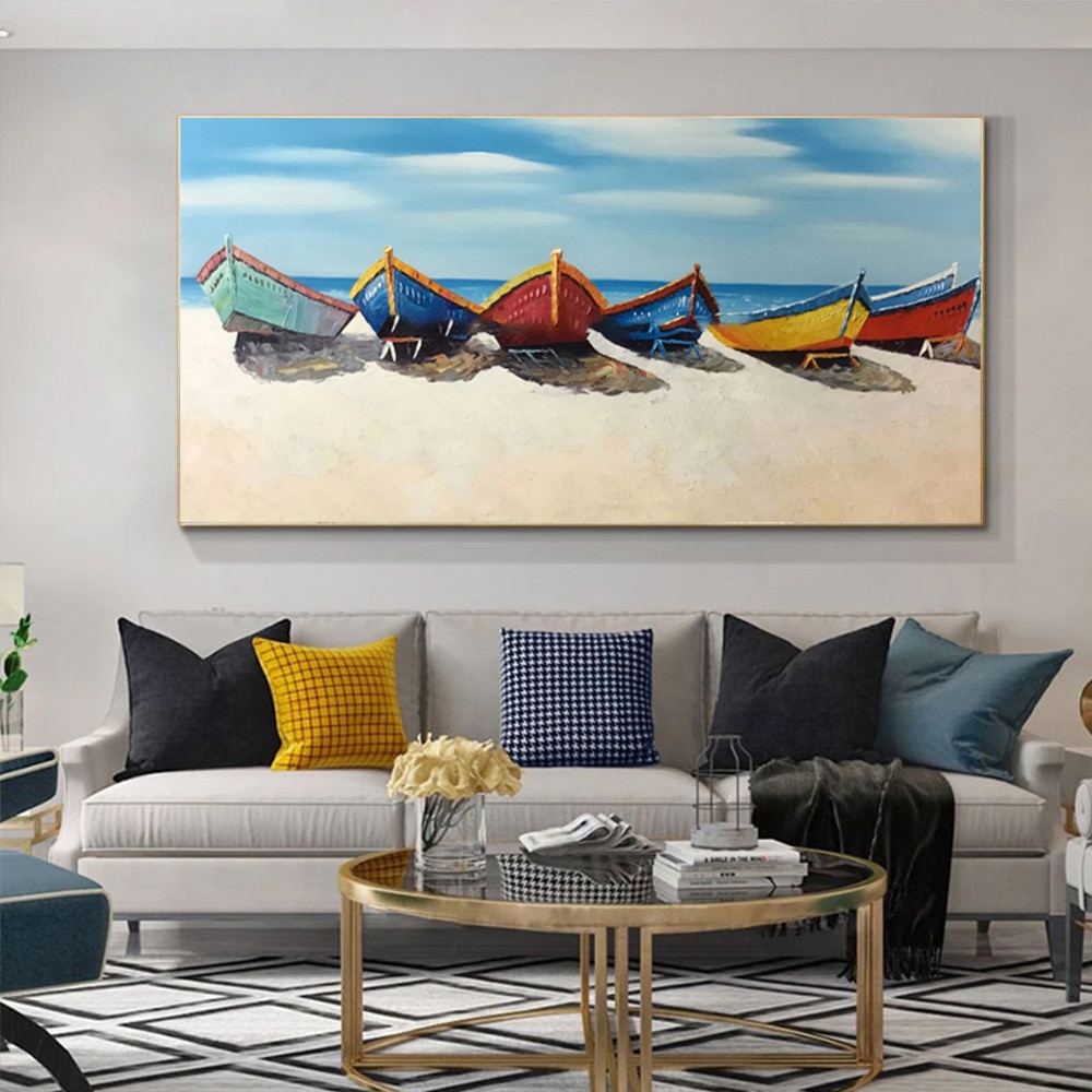 추상 요트 캔버스 벽 아트 다채로운 보트 그림 조용한 바다 아트웍 그림 현대 스타일 홈 장식 거실
